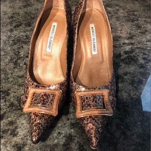 Manolo Blahnik Metallic Reptile Pumps
